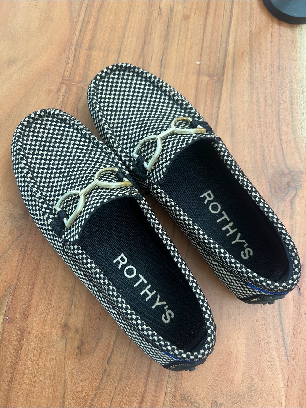 Women’s Rothy's Black and Tan Houndstooth Slip-On Loafers